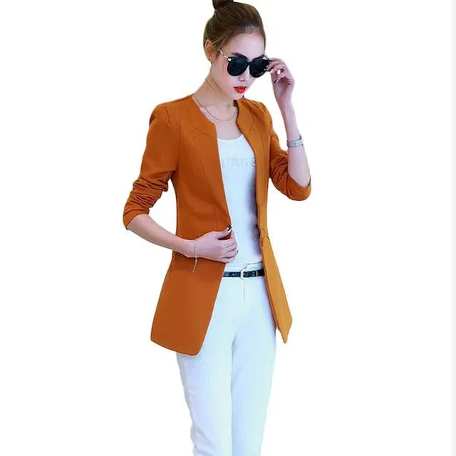 One Button Thin Women Blazer