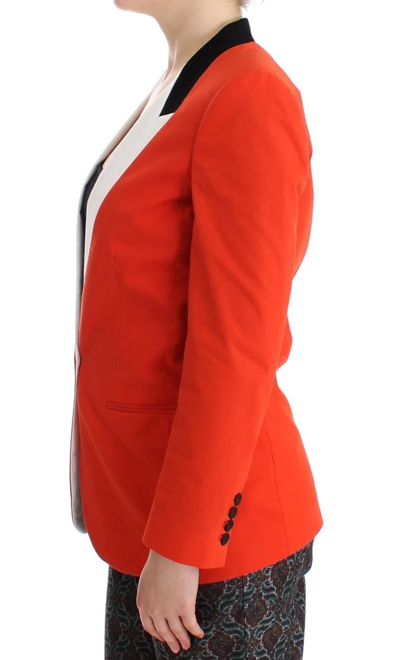Orange Cotton Blend Blazer Jacket