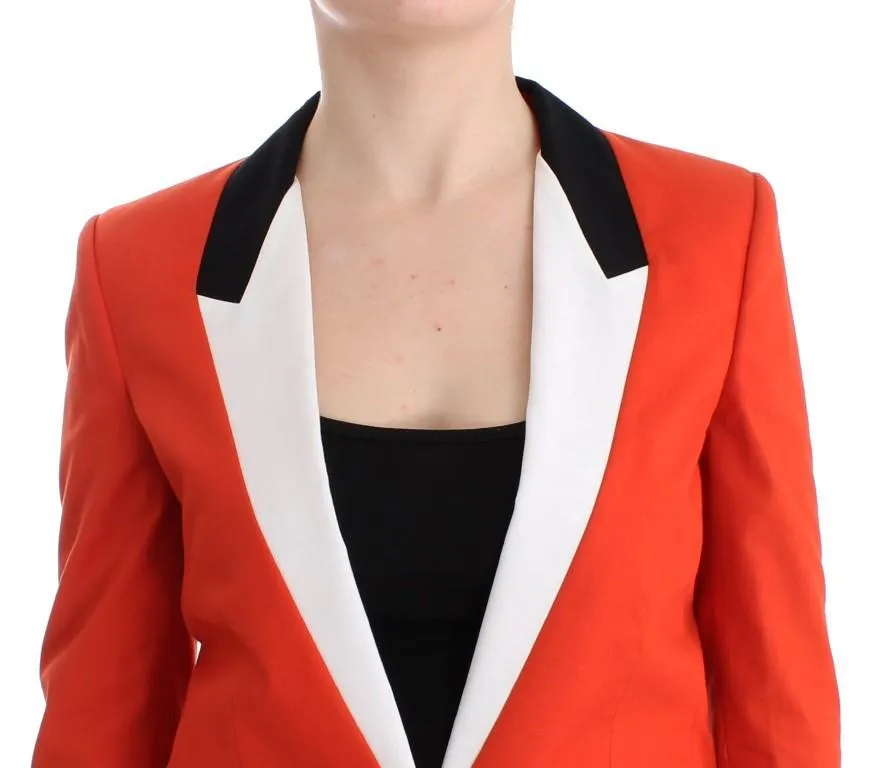 Orange Cotton Blend Blazer Jacket