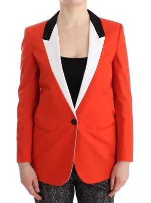 Orange Cotton Blend Blazer Jacket