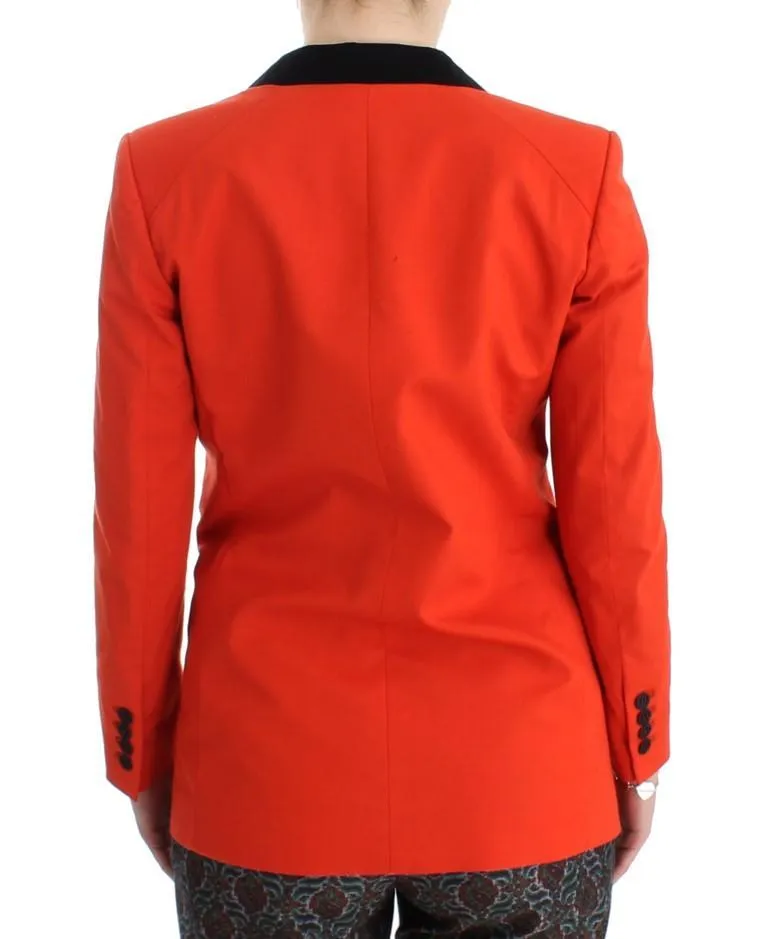 Orange Cotton Blend Blazer Jacket