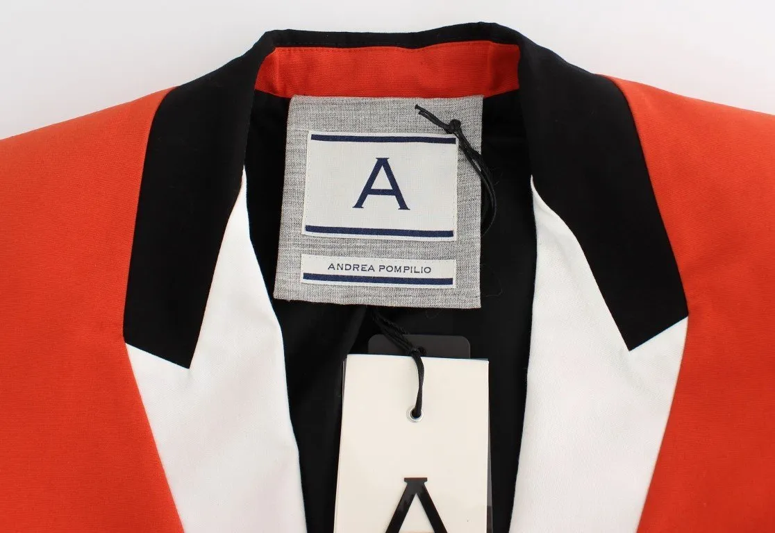 Orange Cotton Blend Blazer Jacket