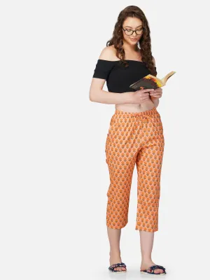 Orange floral motif printed capris