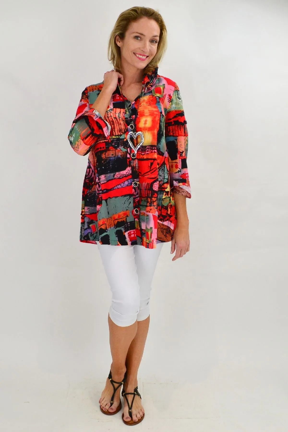 Orange Train High Collar Tunic Shirt