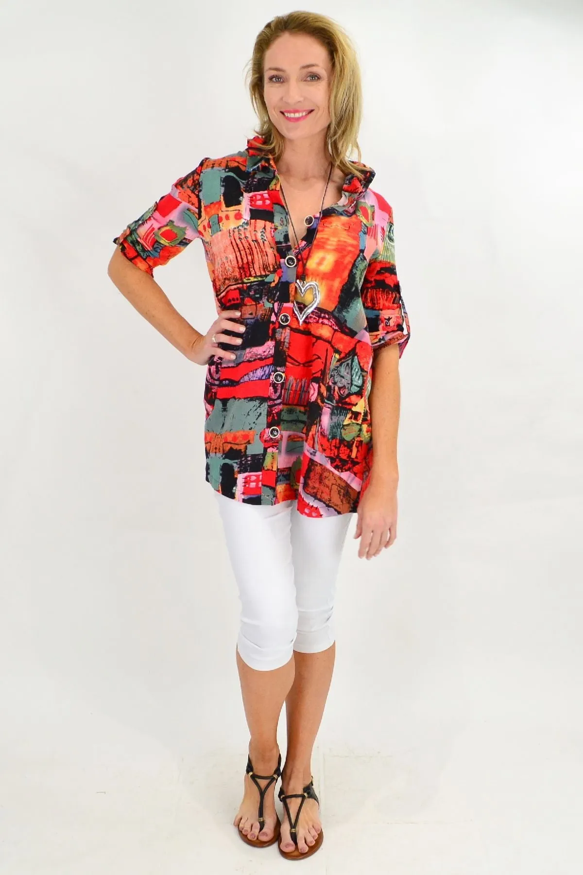 Orange Train High Collar Tunic Shirt