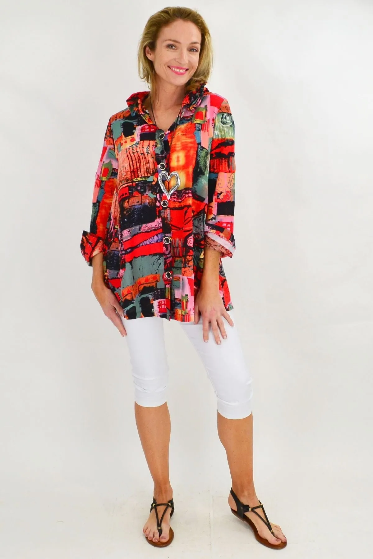 Orange Train High Collar Tunic Shirt