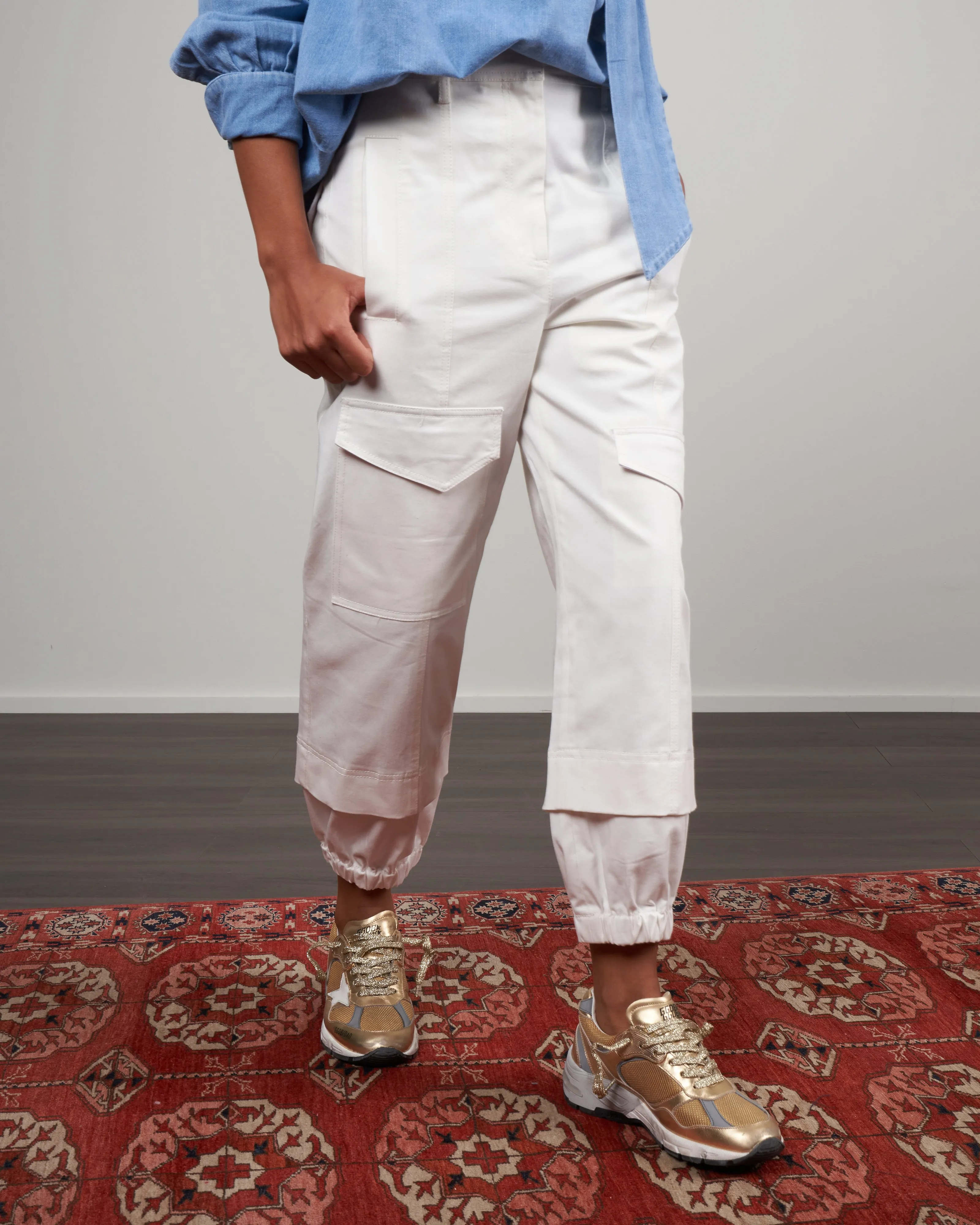 organic cotton twill cargo pants - winter white