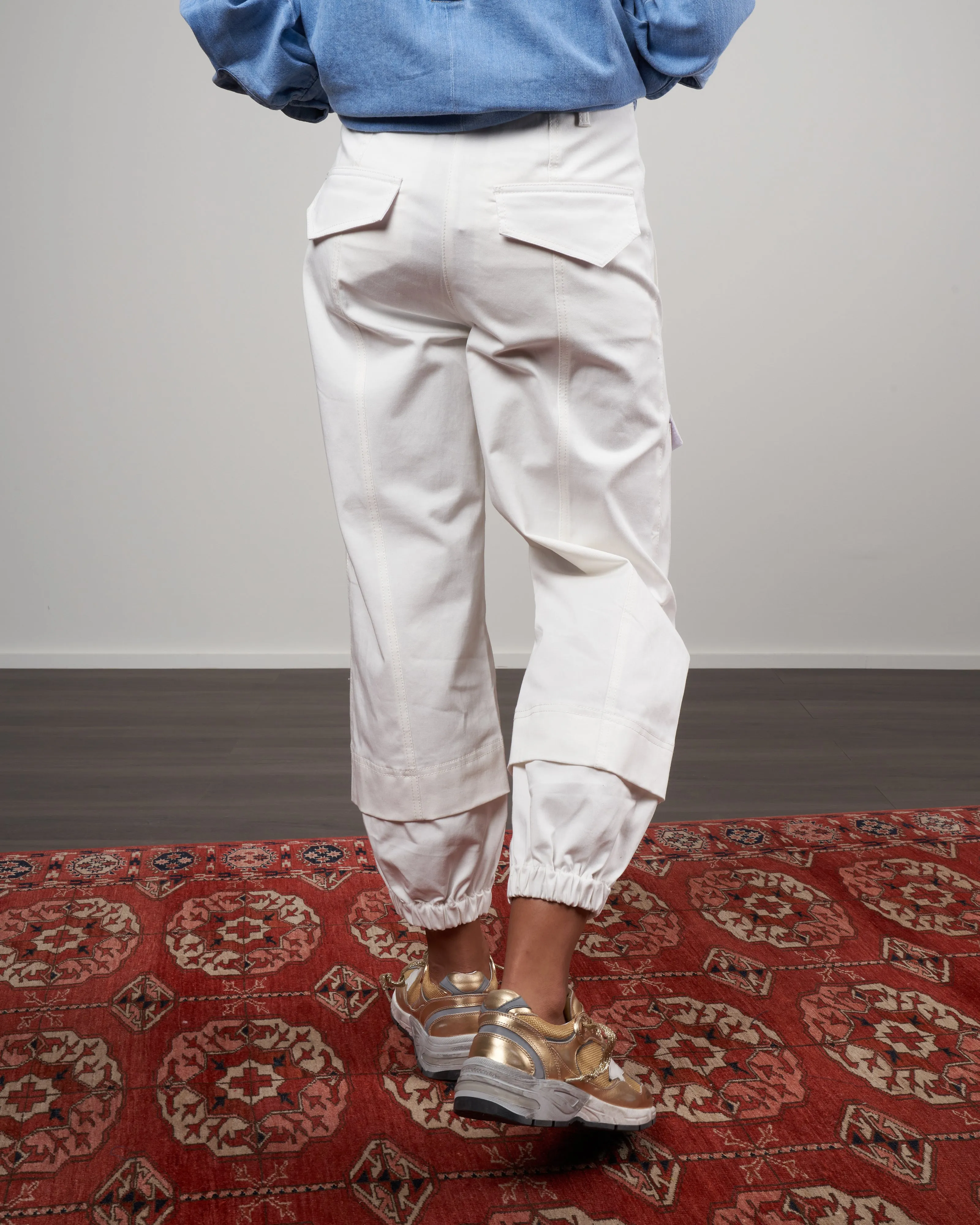 organic cotton twill cargo pants - winter white