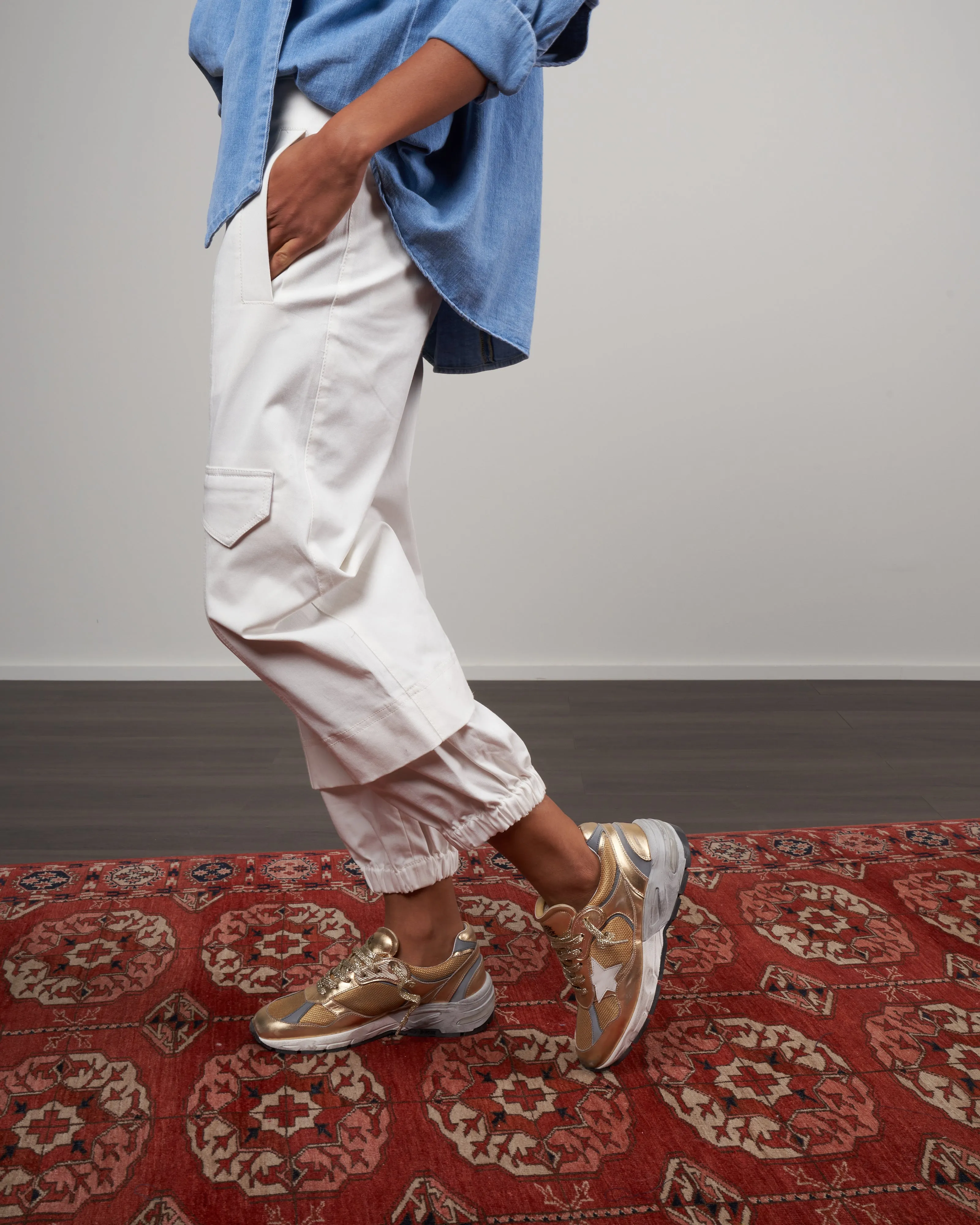 organic cotton twill cargo pants - winter white