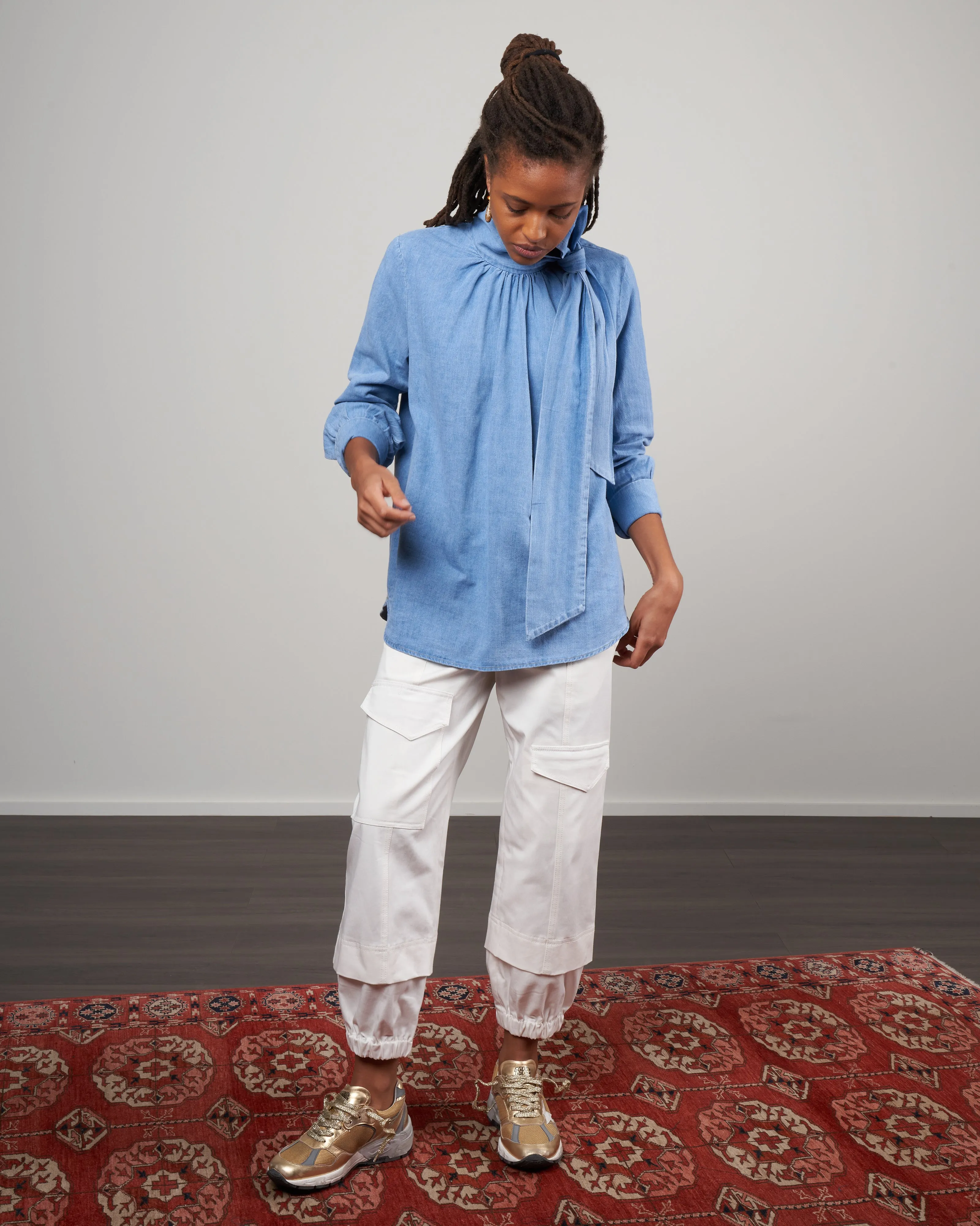 organic cotton twill cargo pants - winter white