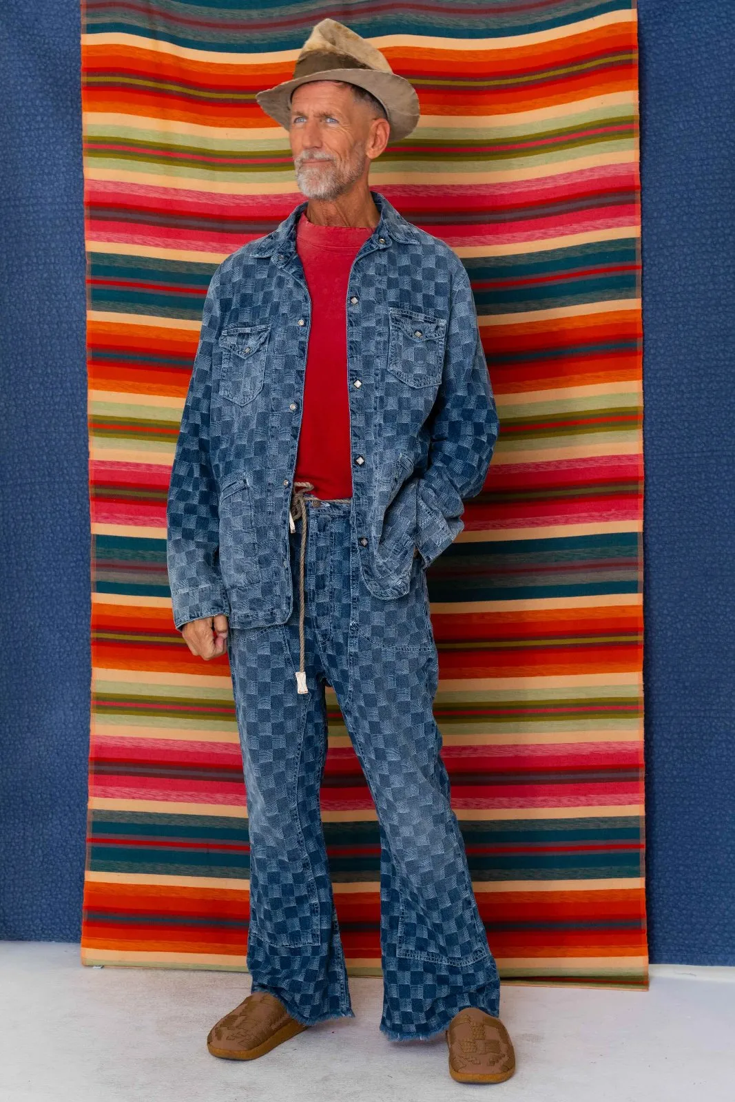 P75 Westerner Bell Bottoms Denim Checker Dakota Dobby Sunfaded Indigo