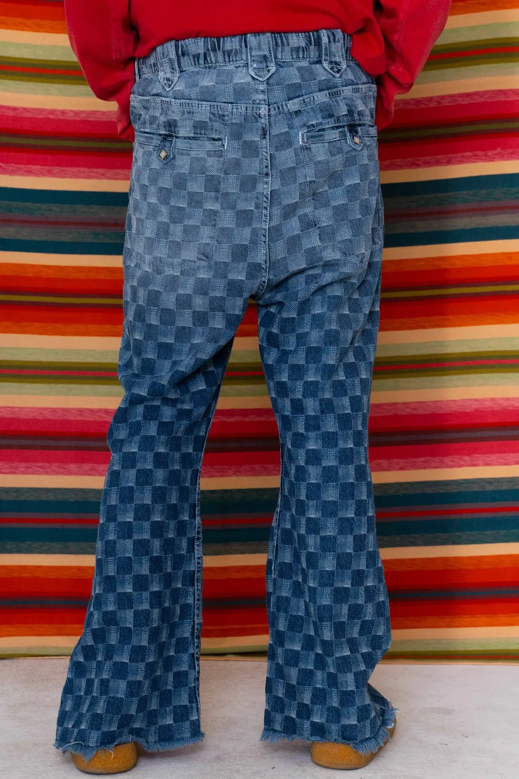 P75 Westerner Bell Bottoms Denim Checker Dakota Dobby Sunfaded Indigo