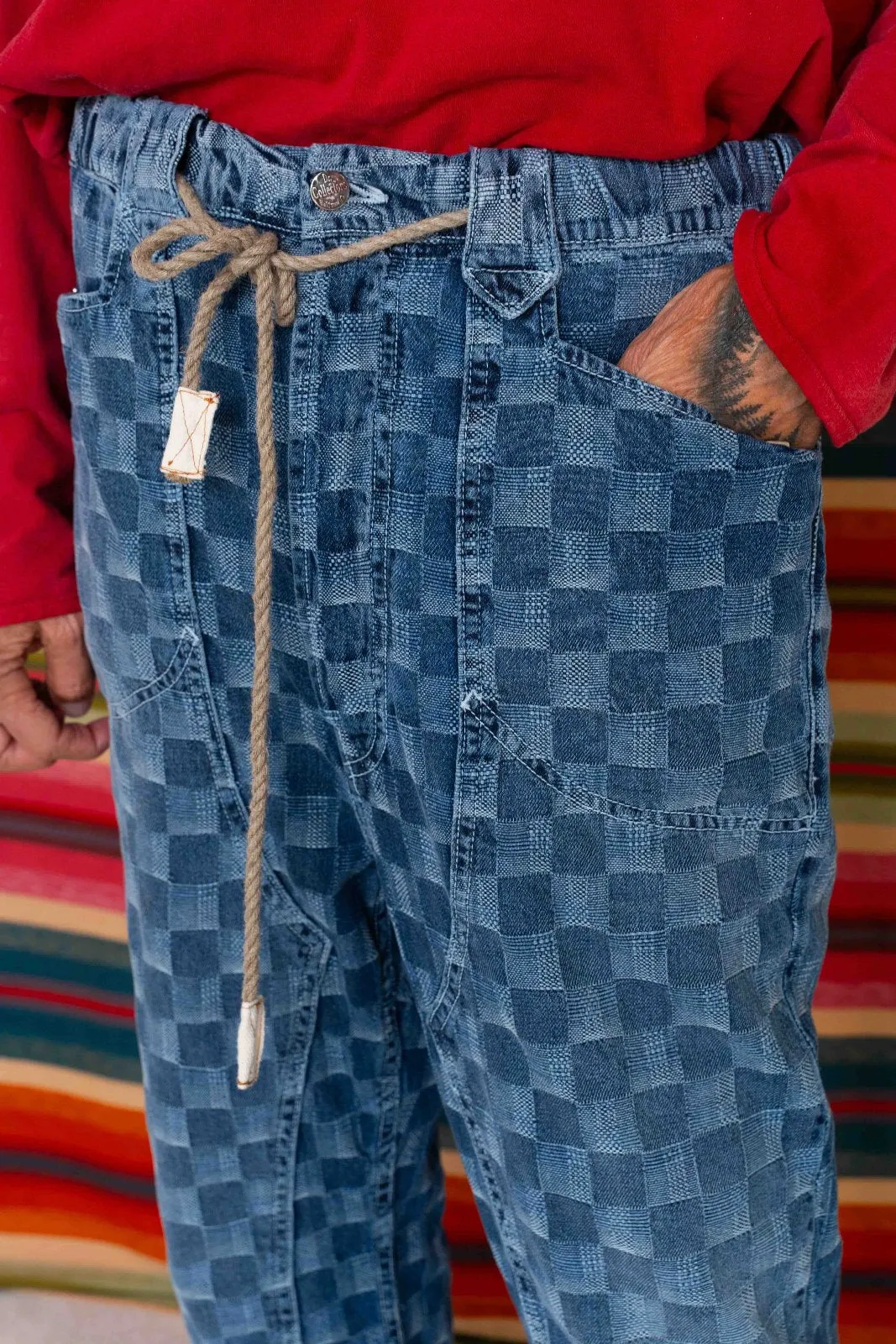 P75 Westerner Bell Bottoms Denim Checker Dakota Dobby Sunfaded Indigo