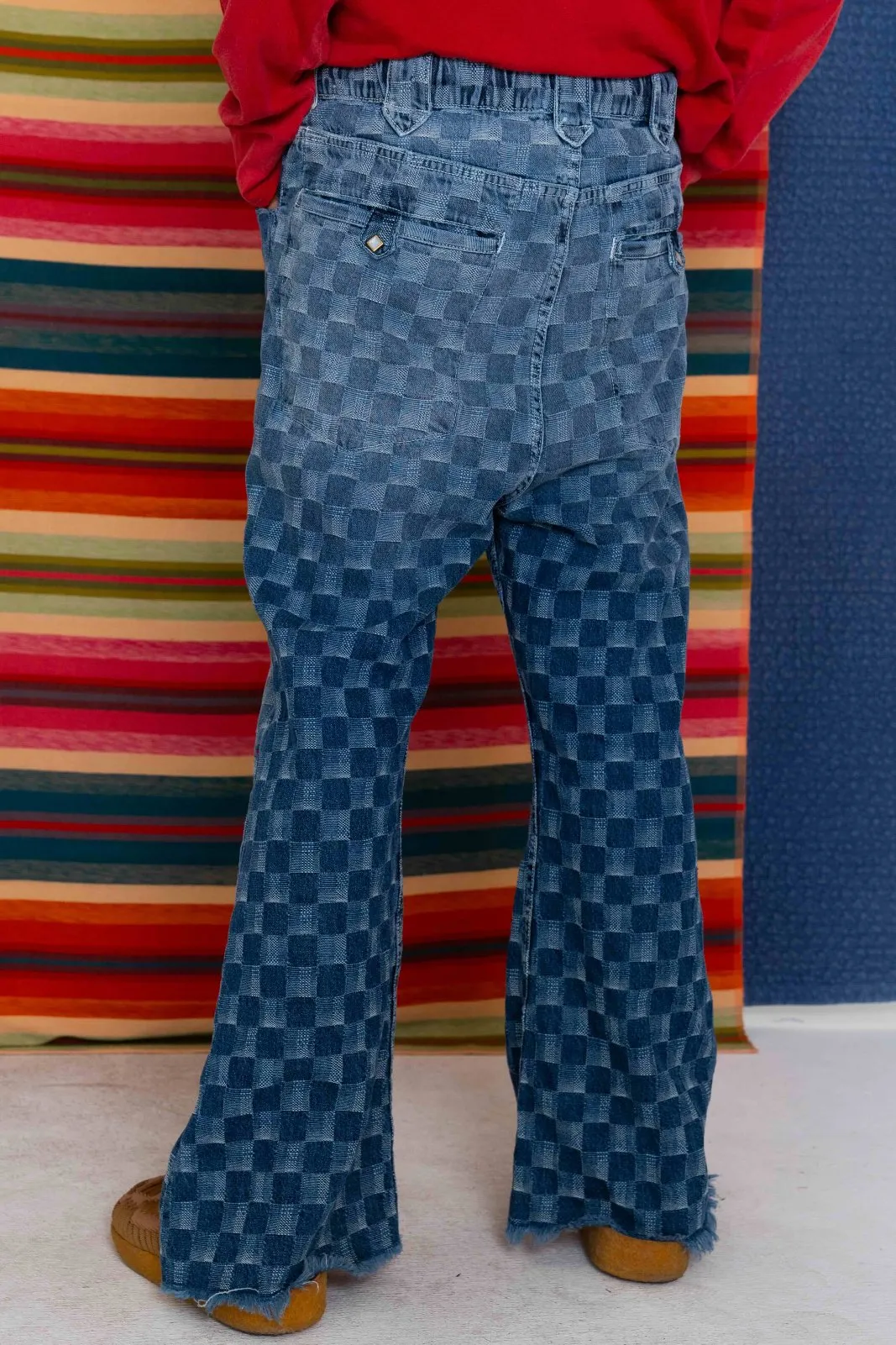 P75 Westerner Bell Bottoms Denim Checker Dakota Dobby Sunfaded Indigo