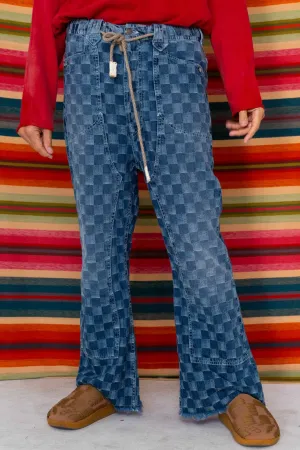 P75 Westerner Bell Bottoms Denim Checker Dakota Dobby Sunfaded Indigo