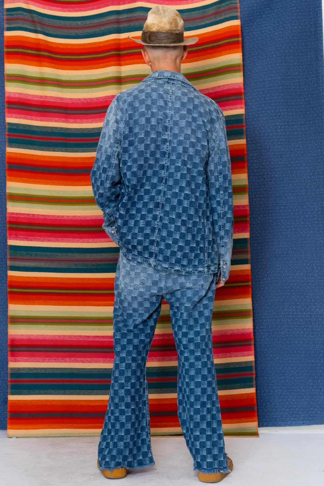 P75 Westerner Bell Bottoms Denim Checker Dakota Dobby Sunfaded Indigo