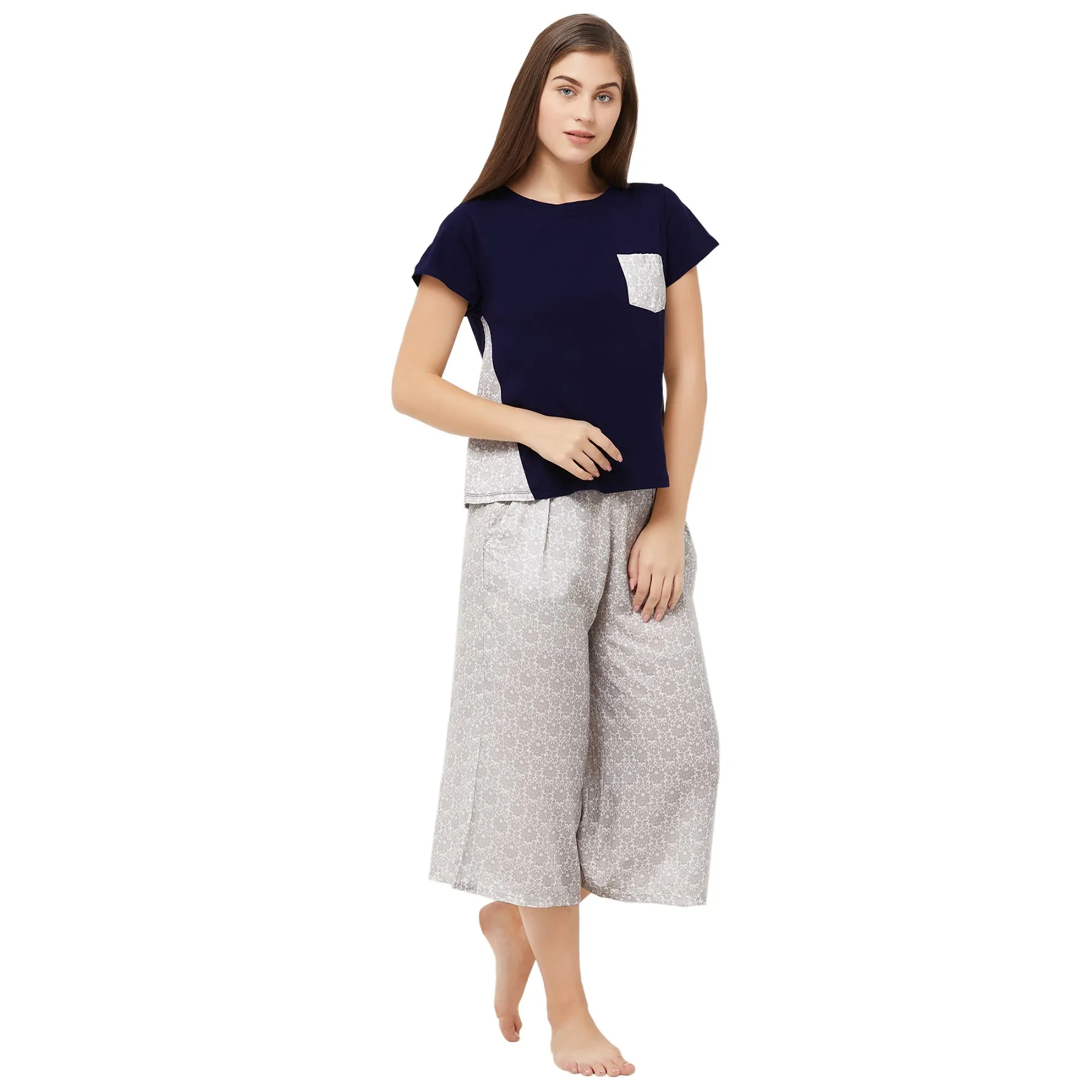 Panelled Top with Printed Culotte Set
