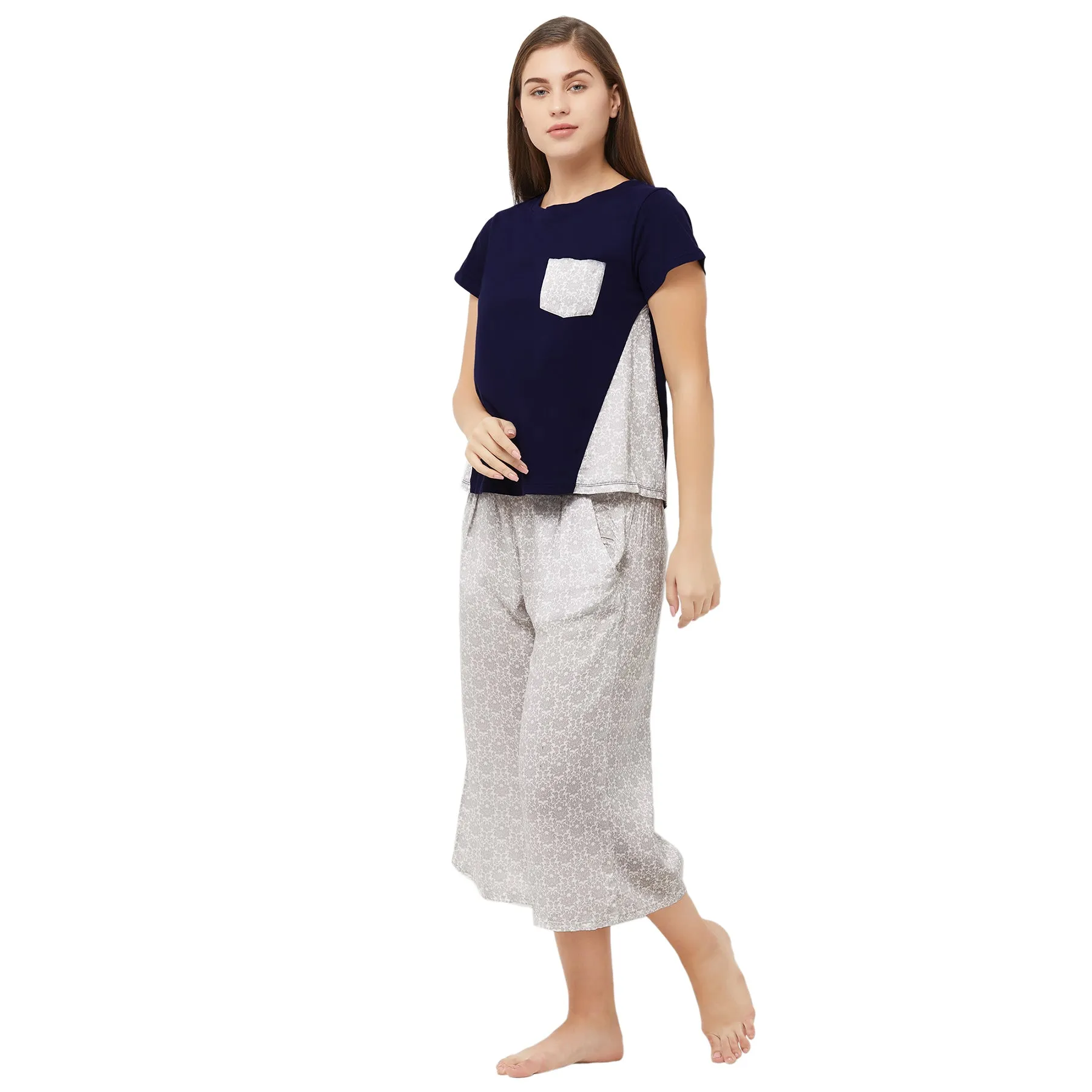 Panelled Top with Printed Culotte Set