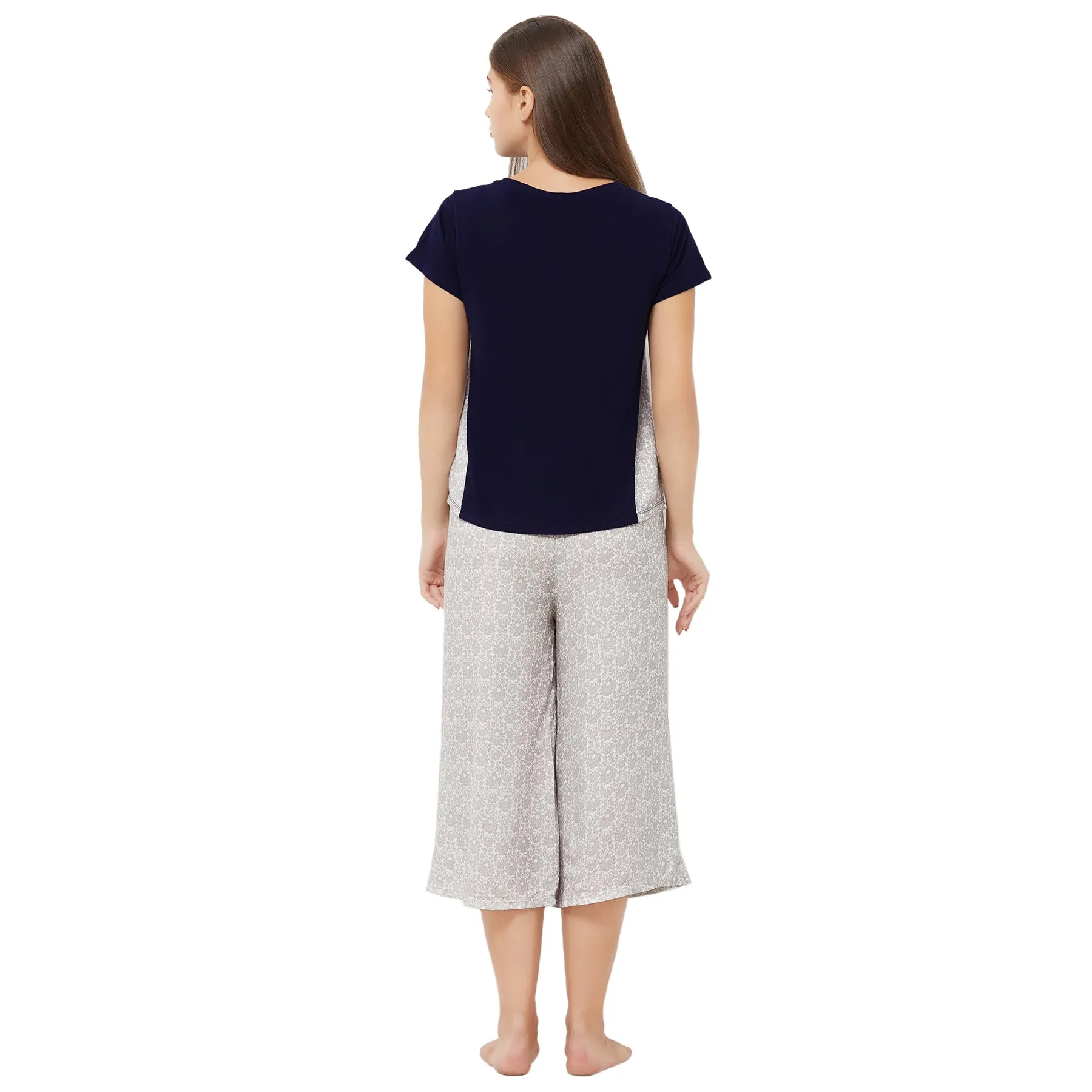 Panelled Top with Printed Culotte Set