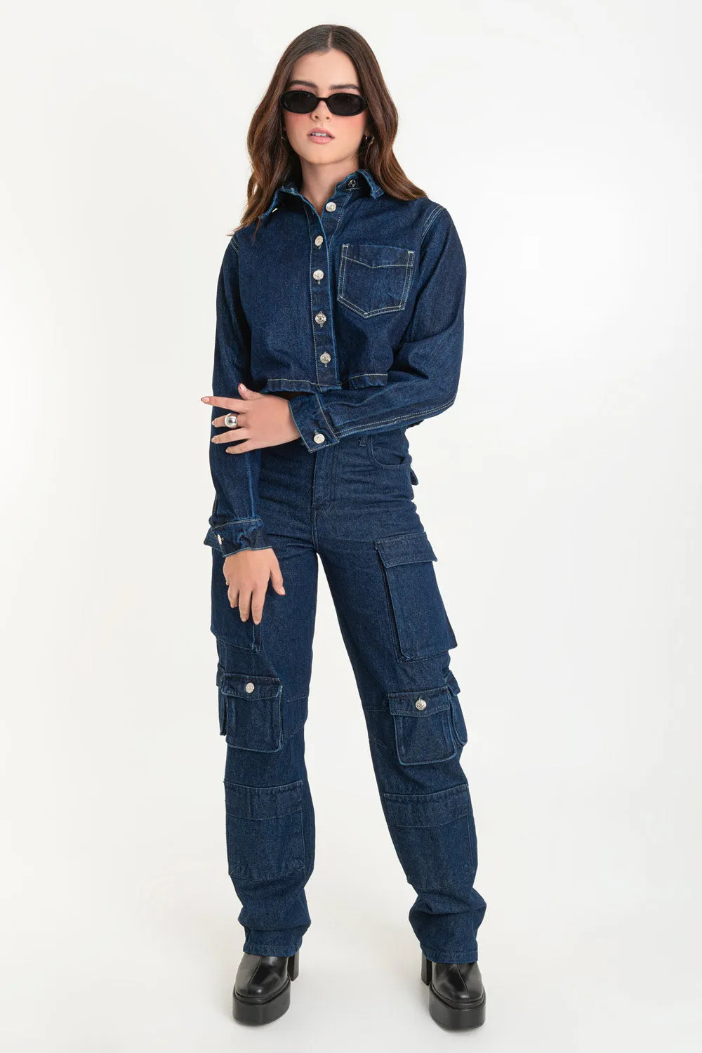 Pantalón de denim multipocket fit recto