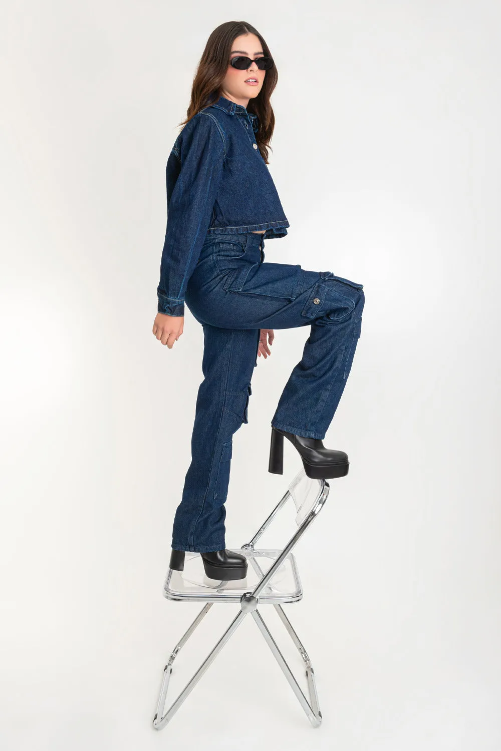Pantalón de denim multipocket fit recto