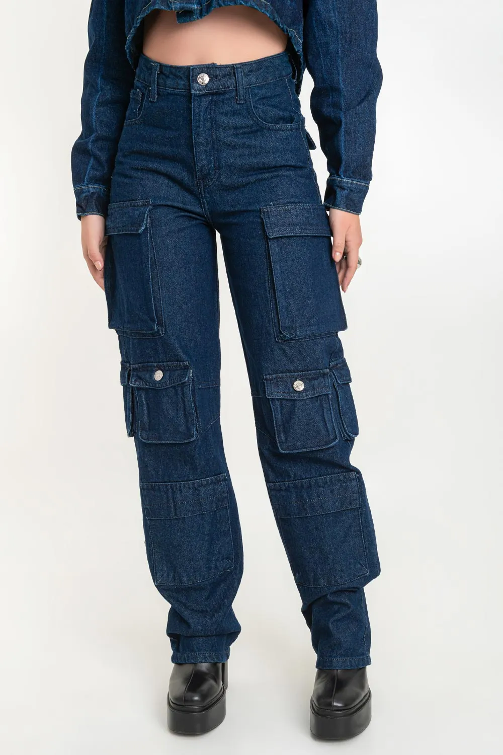 Pantalón de denim multipocket fit recto