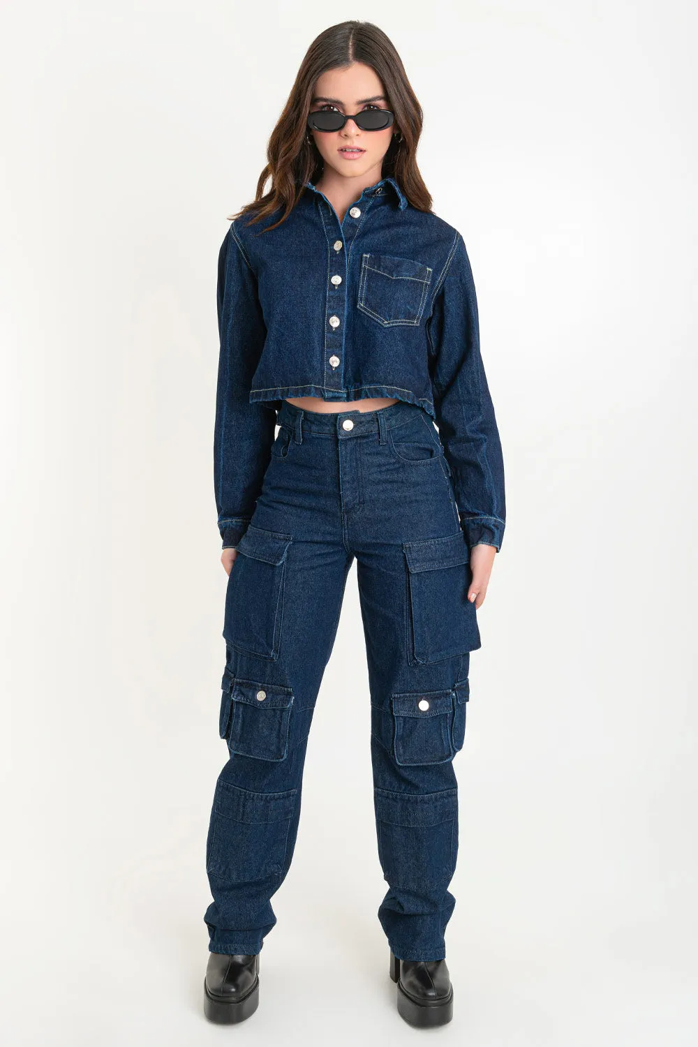 Pantalón de denim multipocket fit recto