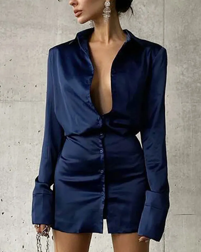 Party Pile Collar Shirts Bodycon Mini Dresses