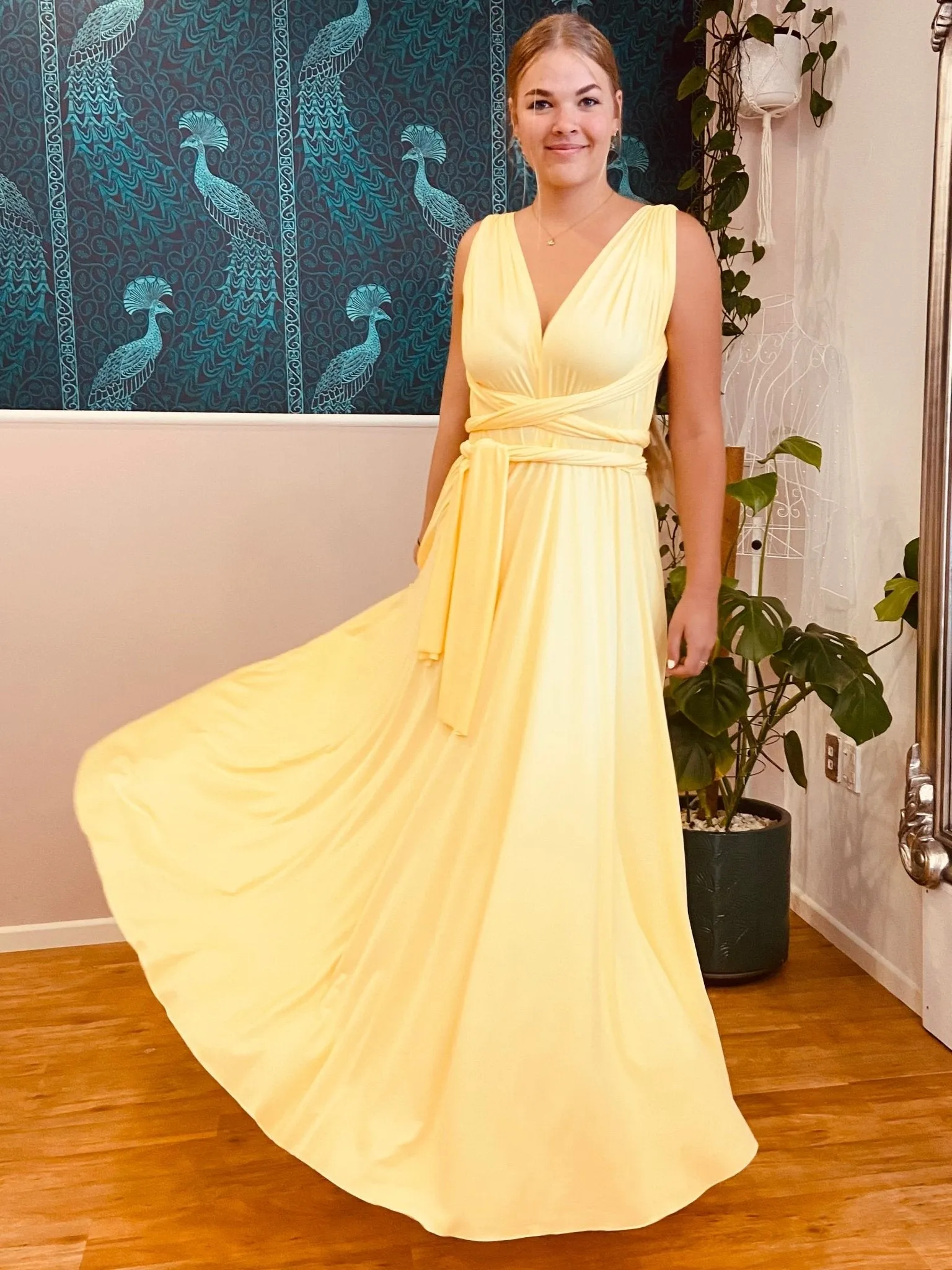 Pastel Yellow Convertible Infinity bridesmaid dress Express NZ Wide