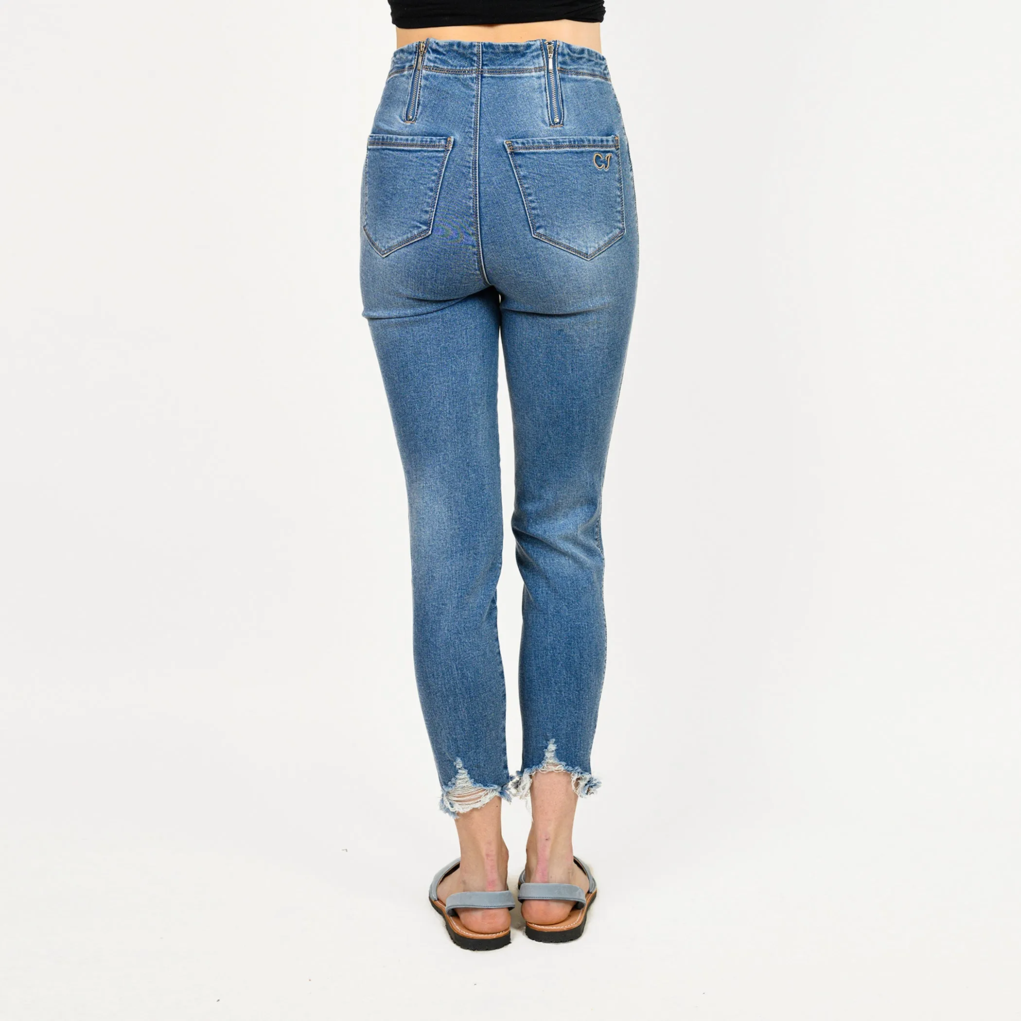 Pearl Beaded Distressed Hem Capris