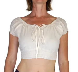 'Peasant Crop Top' Belly Showing Blouse - Cream