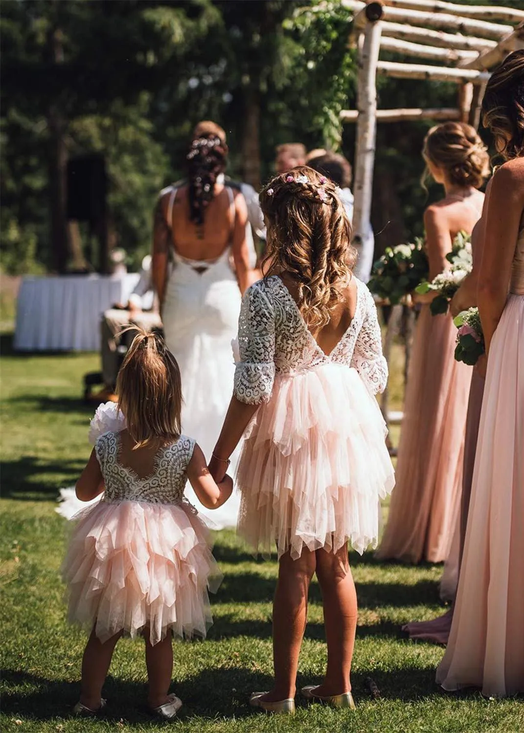 Peony Lace Flower Girl Dress in Pink Bell (tiered)