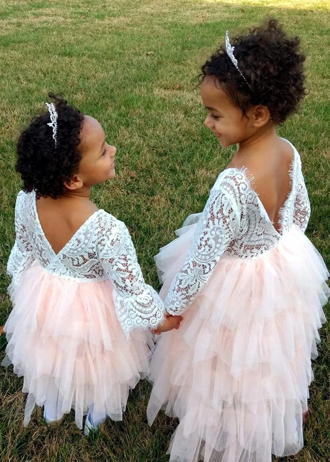 Peony Lace Flower Girl Dress in Pink Bell (tiered)