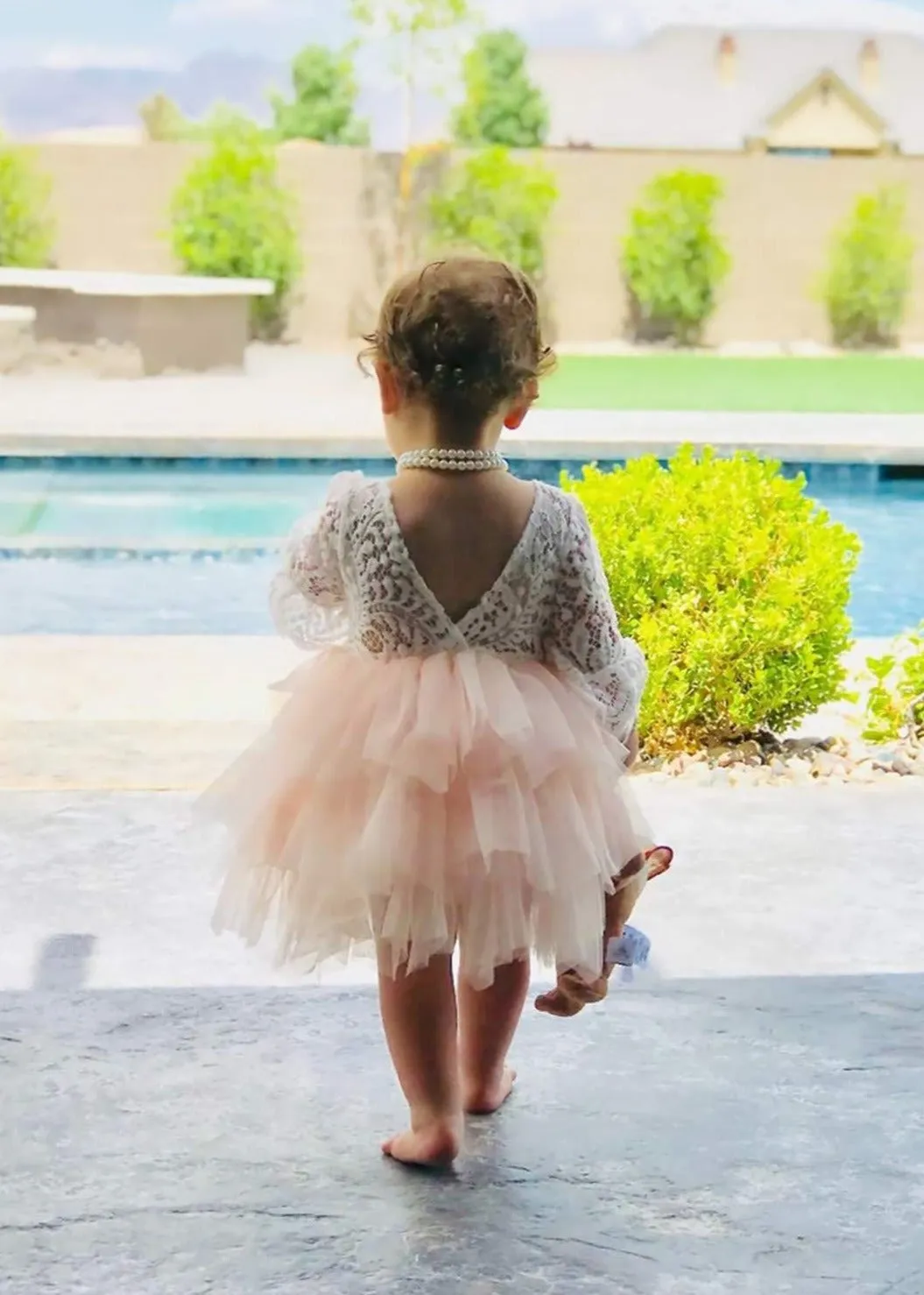 Peony Lace Flower Girl Dress in Pink Bell (tiered)