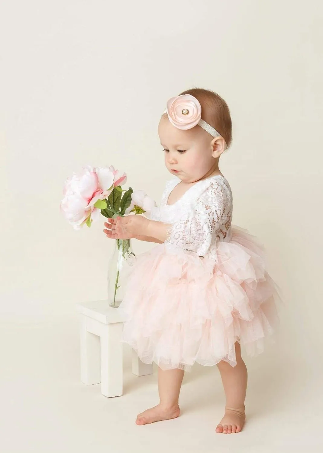 Peony Lace Flower Girl Dress in Pink Bell (tiered)