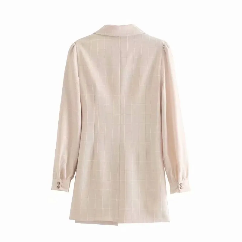 Pile Collar V-neck Lace-up Lantern Sleeve Blazers Mini Dresses