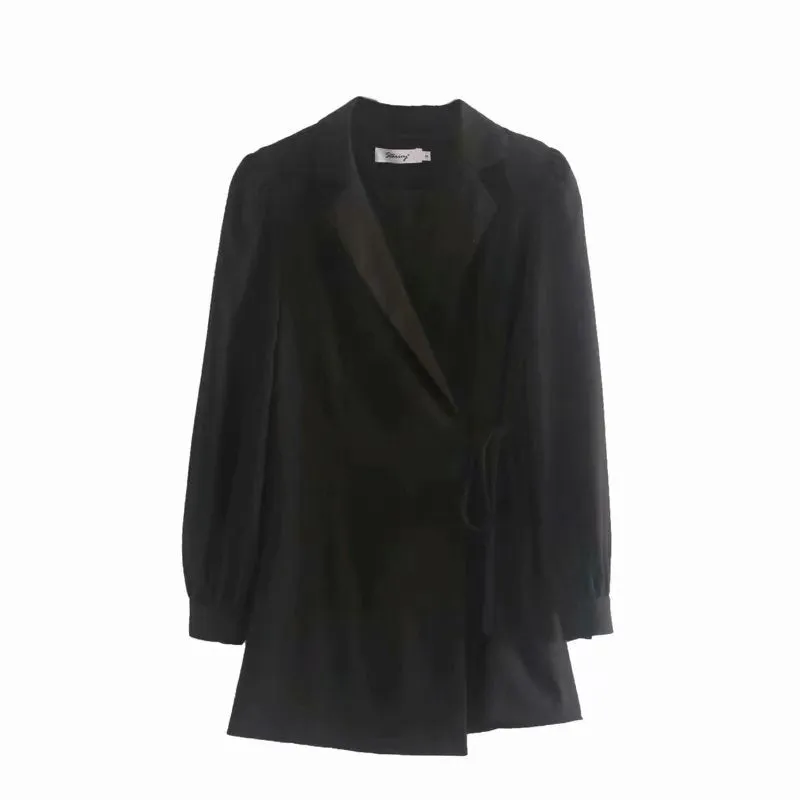 Pile Collar V-neck Lace-up Lantern Sleeve Blazers Mini Dresses