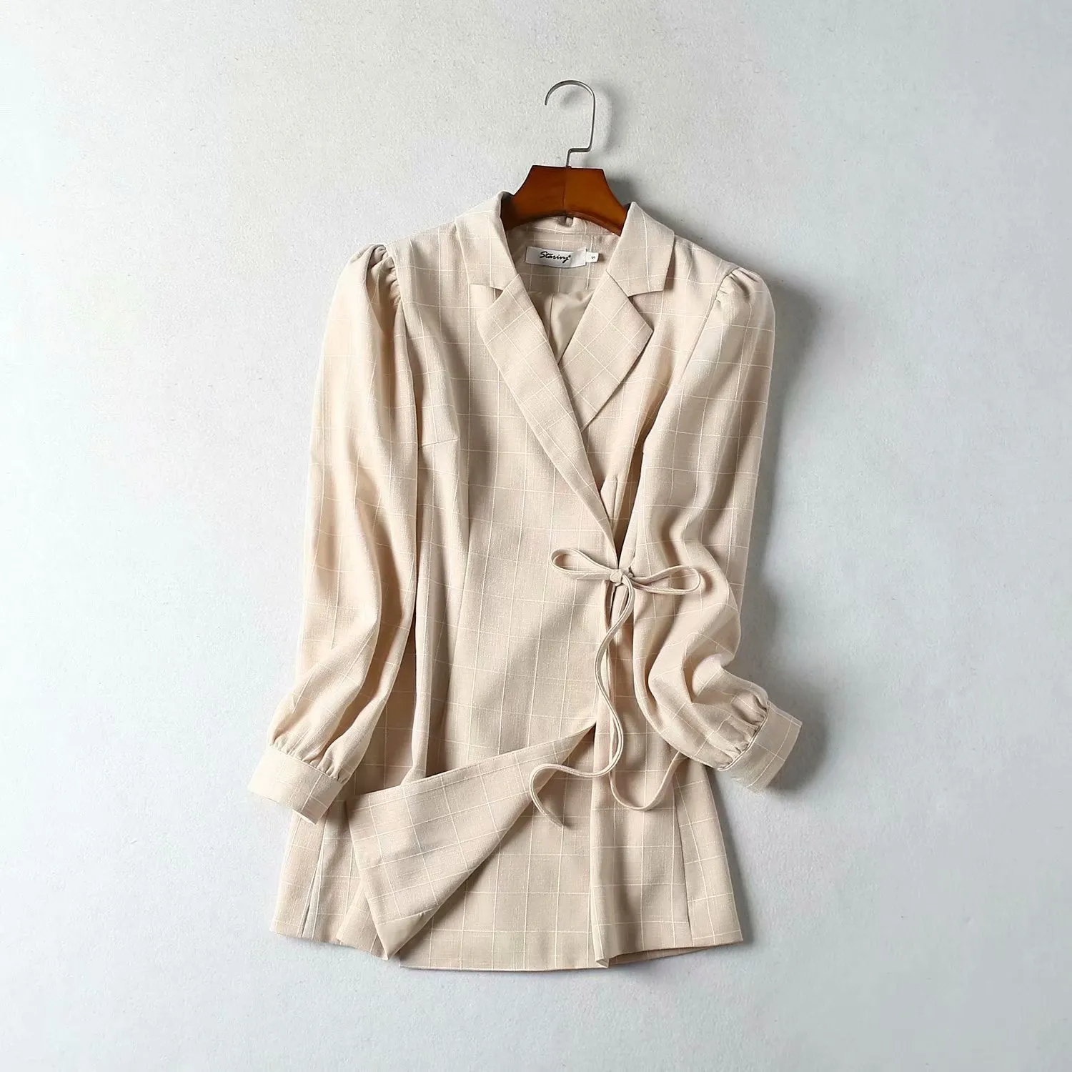 Pile Collar V-neck Lace-up Lantern Sleeve Blazers Mini Dresses