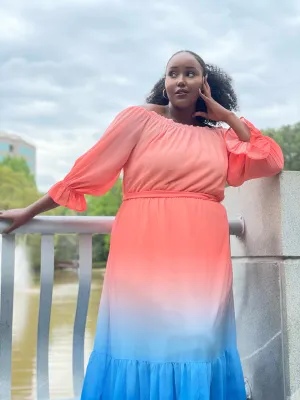 Pink and Blue Ombre Maxi Dress