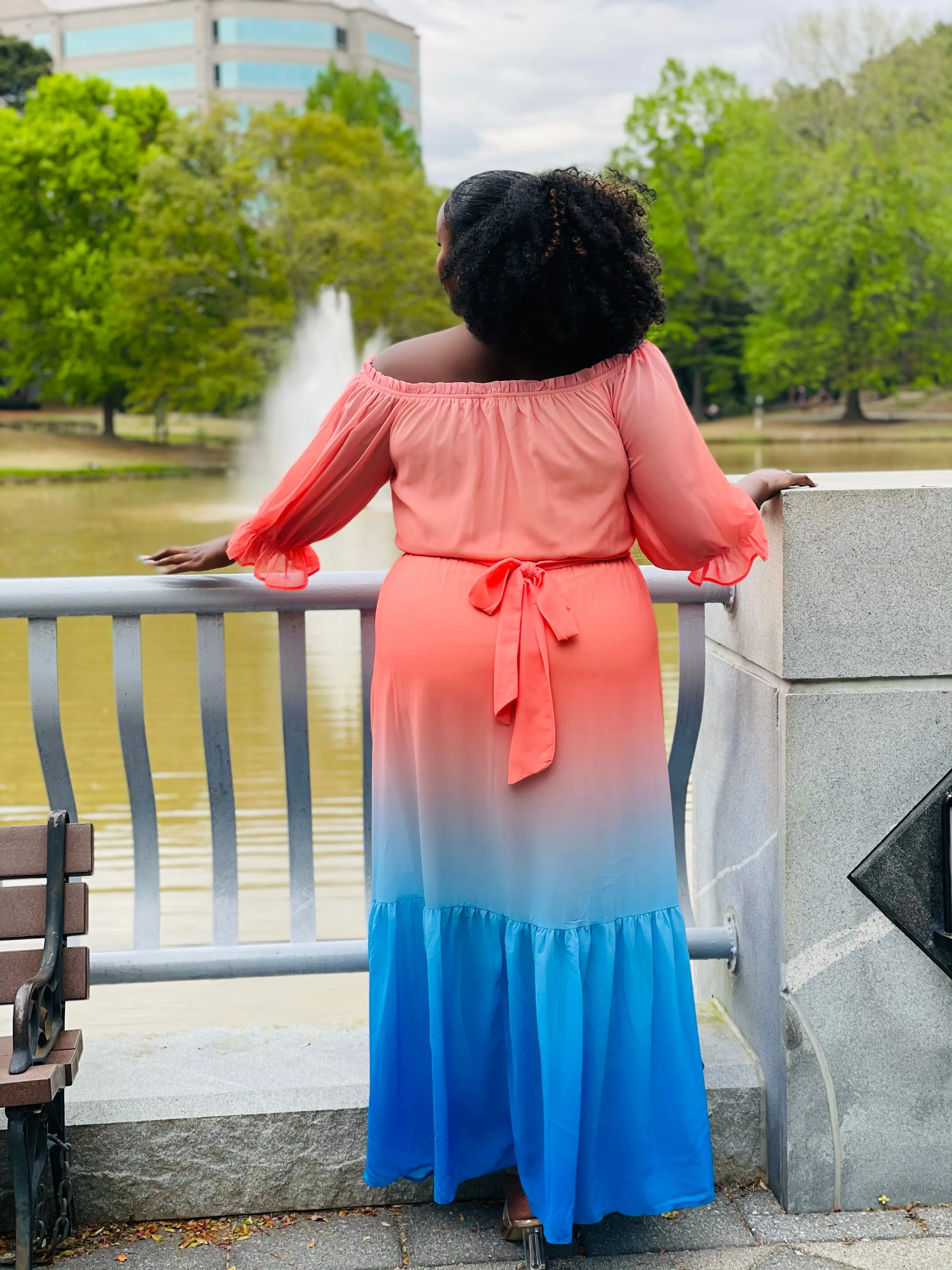 Pink and Blue Ombre Maxi Dress