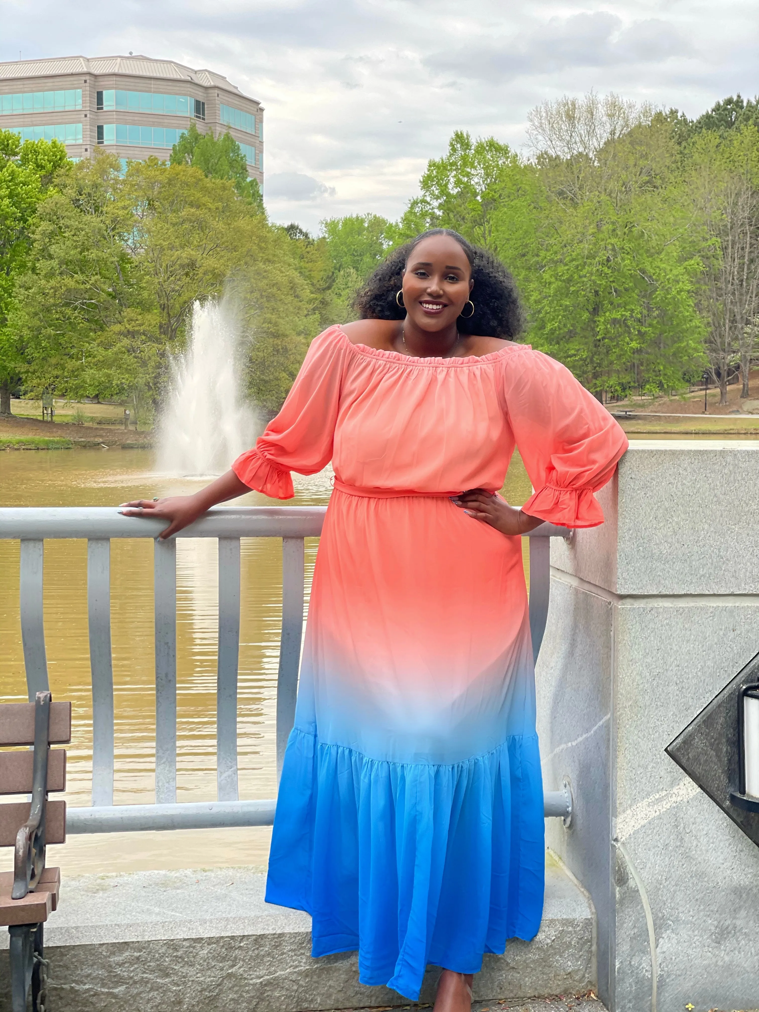 Pink and Blue Ombre Maxi Dress
