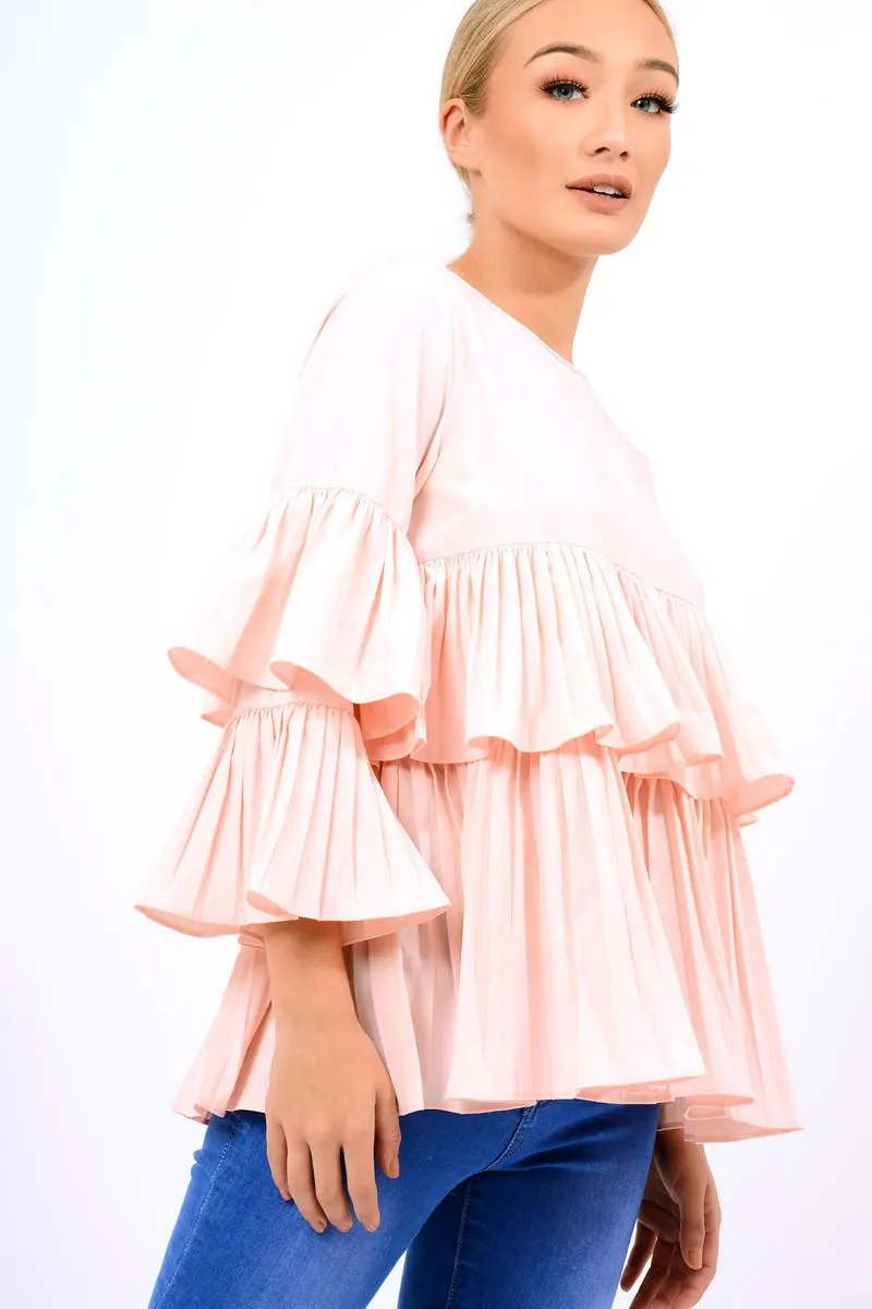 Pink Frill Bell Sleeve Blouse - Kalea
