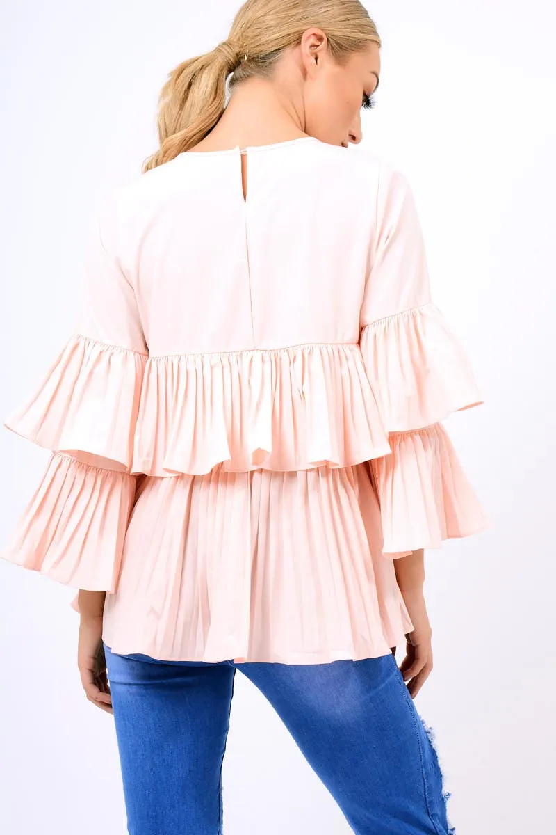 Pink Frill Bell Sleeve Blouse - Kalea