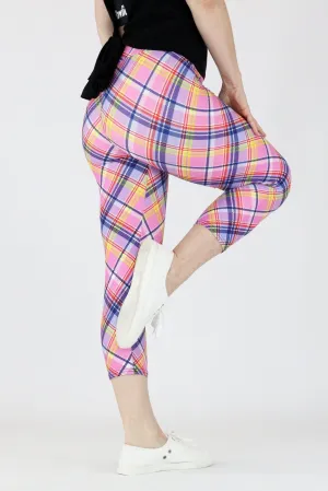Pink Plaid - Casual Capri Leggings