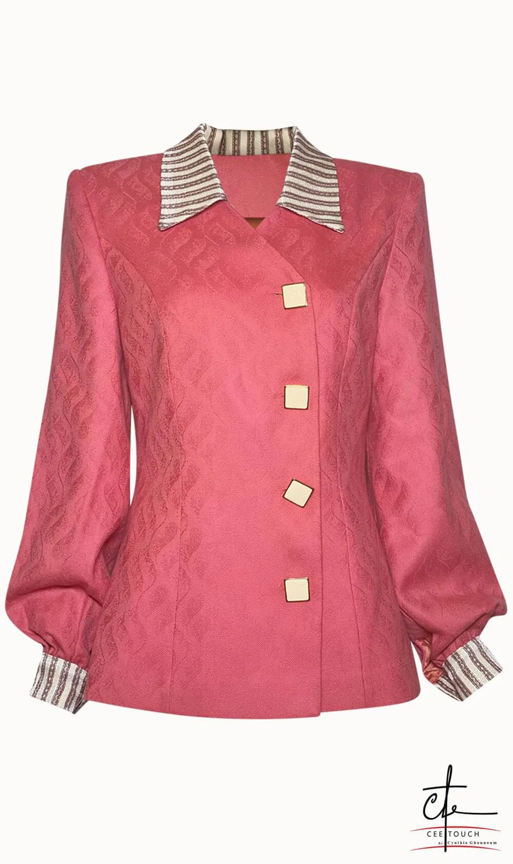 Pink Princess Cut Puffed Sleeve Wool Blazer