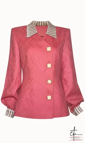 Pink Princess Cut Puffed Sleeve Wool Blazer