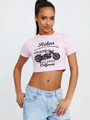 Pink Riders Motorcycle Graphic Crop Top