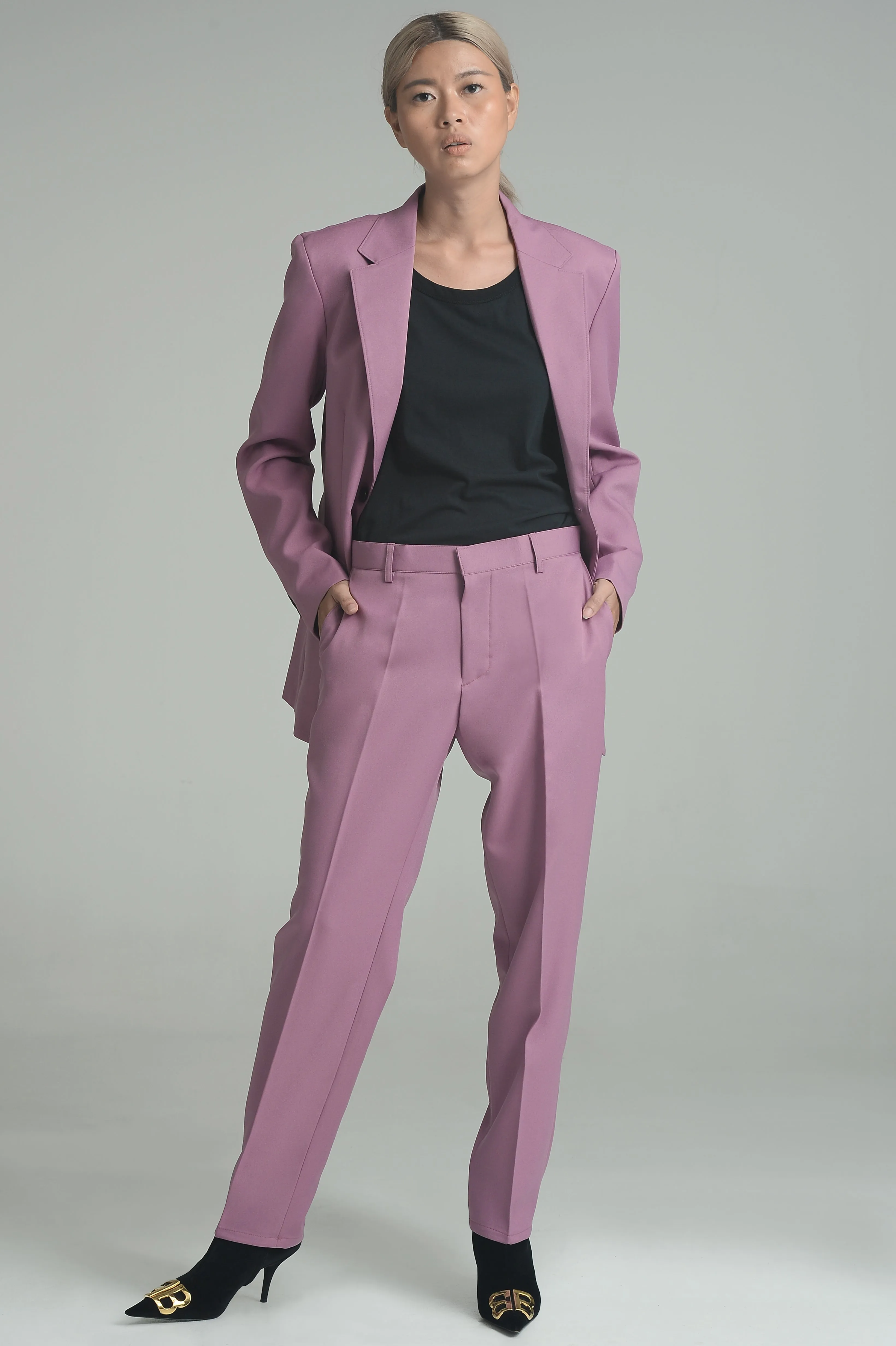 Pink Violet Single Breasted Suit Set