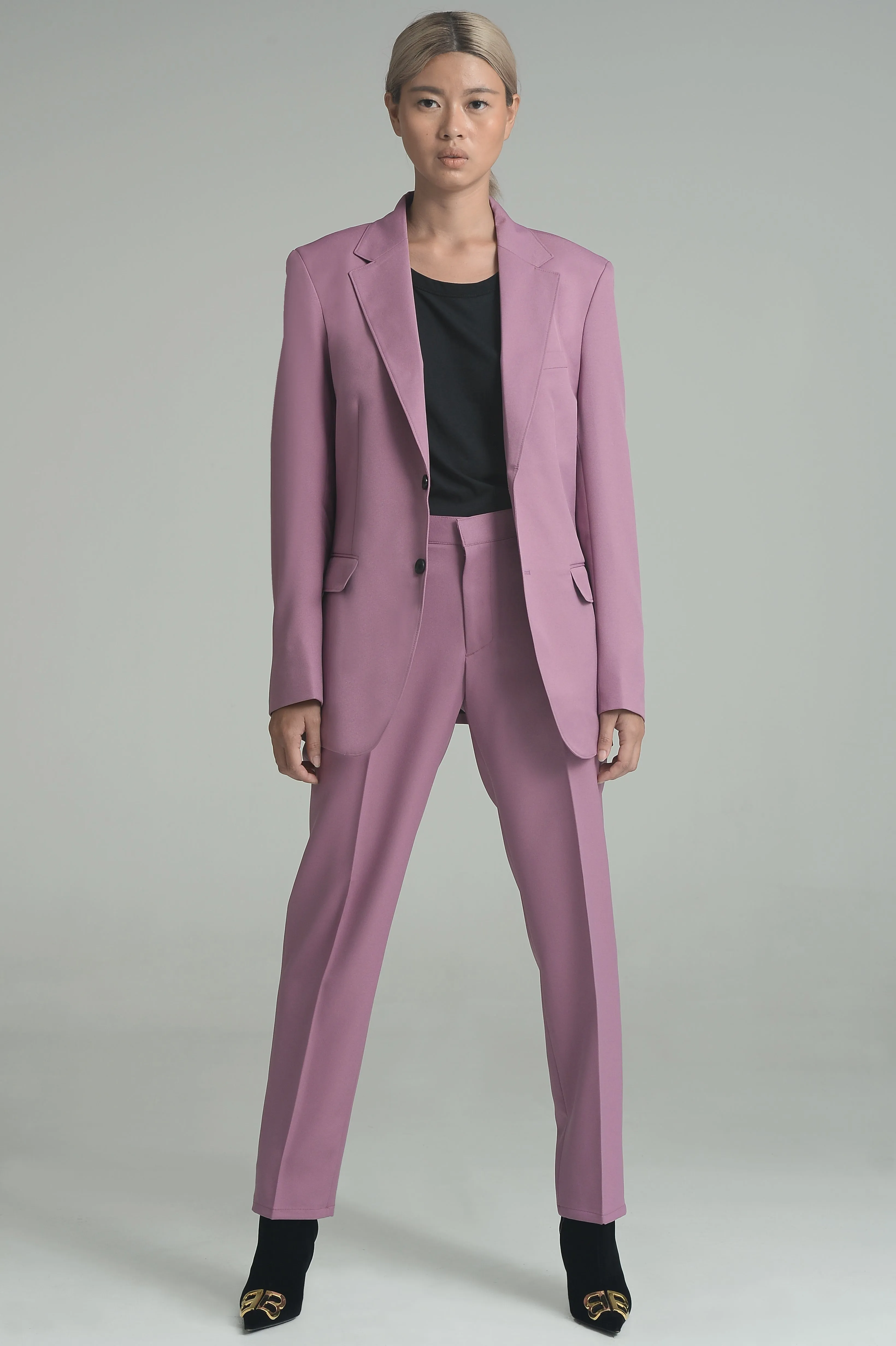 Pink Violet Single Breasted Suit Set