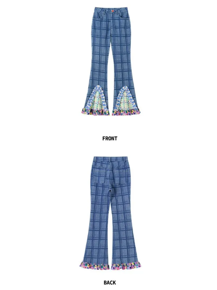 plaid patchwork bell bottoms denim